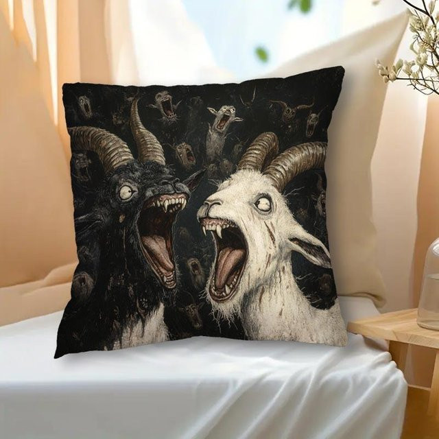 JMG Clothing Gothic Kissenbezug mit Ziegenmotiv in Schwarz, B/H: 40 x 40 cm - Bild 1