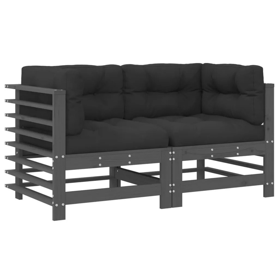 vidaXL Ecksofa Set aus 2 Stück in Grau mit Kissen aus Massivkiefer und Stoff in L-Form und rustikaler Optik - Bild 2