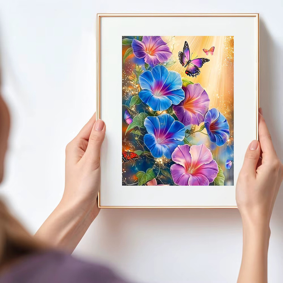 Huacan 5D-Diamantgemälde zum Selbermachen mit Morning Glory und Schmetterling, florale Diamant-Stickerei in Multicolour, B/H: 20 x 30 cm - Bild 3