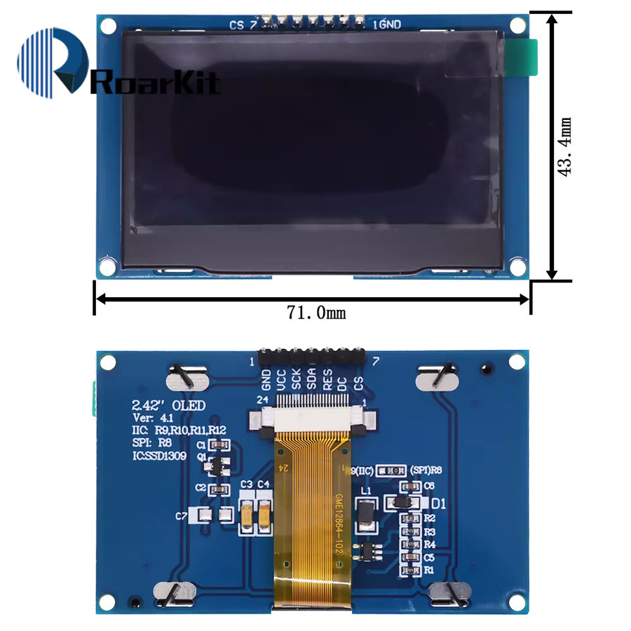 Sincere&Promise OLED LCD-Anzeige Modul SSD1309 mit 2,42 Zoll, 128x64 Auflösung, 4-polige serielle IIC I2C-Schnittstelle in Blau und Weiß für Arduino Uno R3 C51 - Bild 4