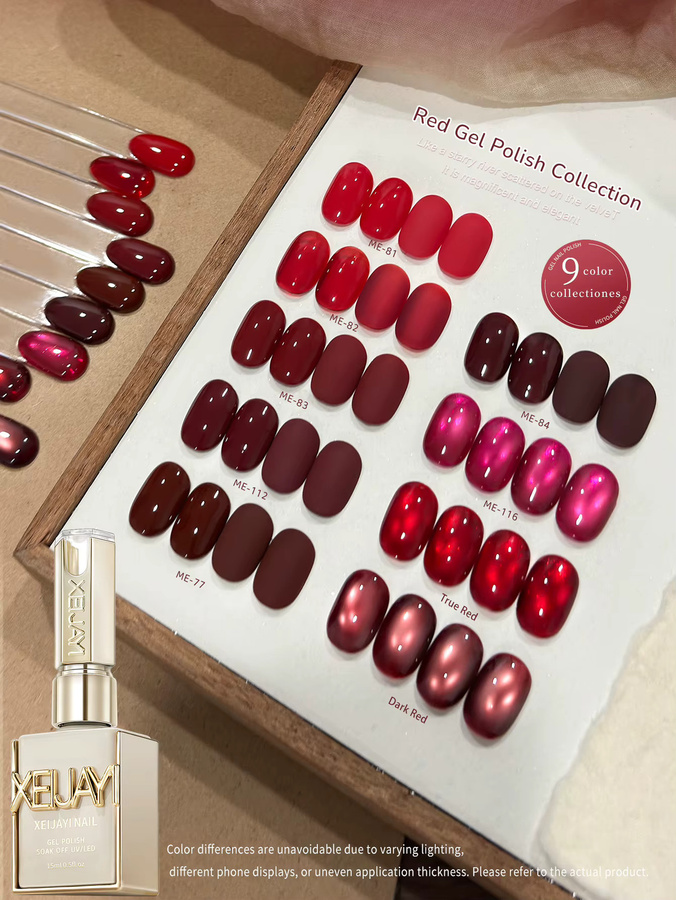 XEIJAYI Rote Serie Katzenauge Gel-Nagellack-Set, Glänzend, 15 ml - Bild 4