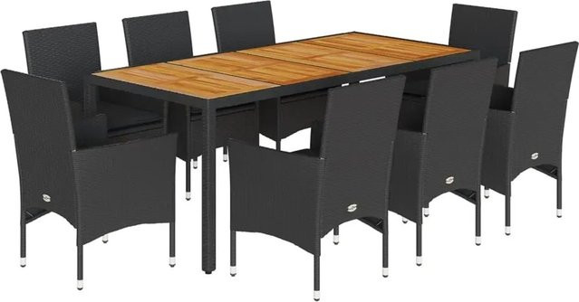 vidaXL 9-teilige Garten-Essgruppe aus Poly-Rattan und Akazienholz in Schwarz mit Kissen - Bild 1