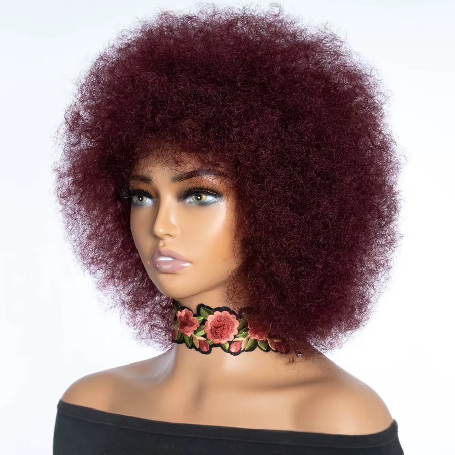 Lekker Burg Red Afro Kinky Wave Bob Echthaar-Perücke, Damen - Bild 2
