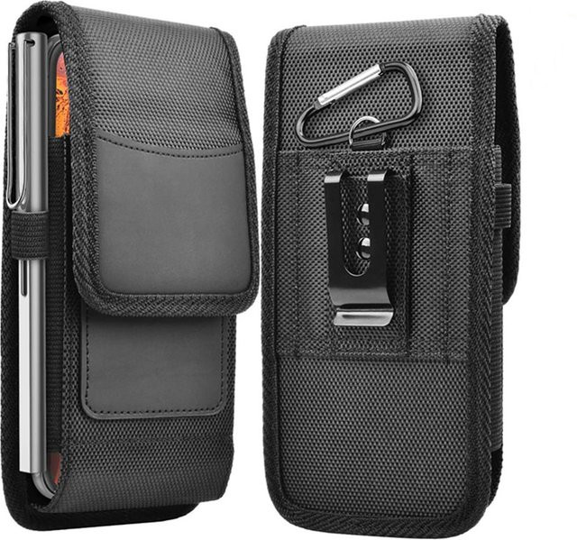 Vertikale Nylon Handy Gürtel Clip Holster Tasche in Schwarz für iPhone und Samsung Smartphones von 3,5 bis 7,5 Zoll - Bild 1