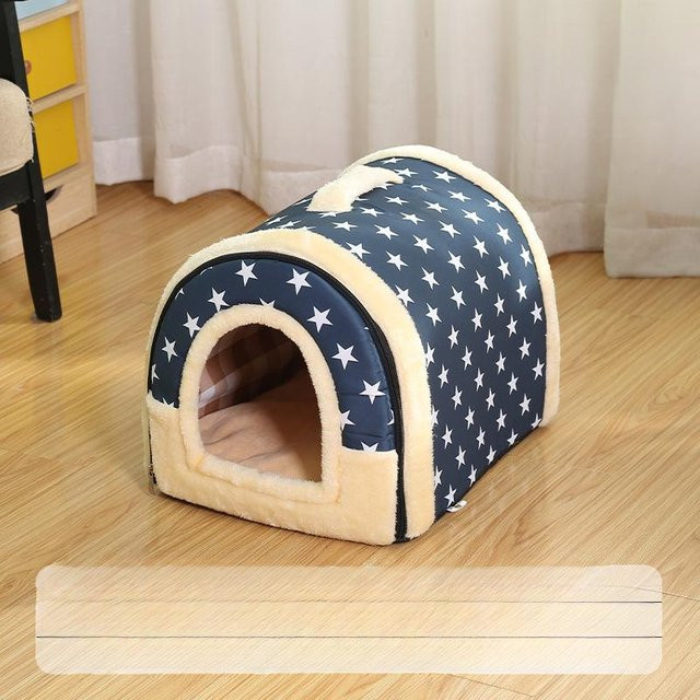 Warmes Haustierbett für Hunde und Katzen in Blau mit ethnischem Stil, abnehmbarer und waschbarer Stoffbezug, B/T/H: 37 x 32 x 30 cm - Bild 1