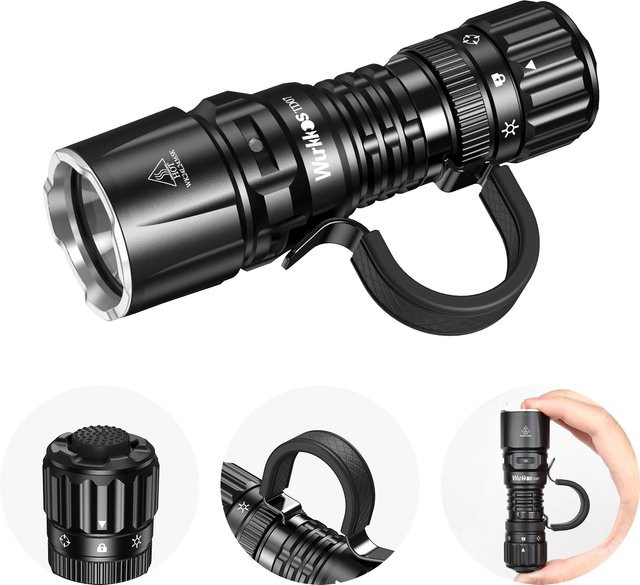 Wurkkos TD07 Taktische Taschenlampe Schwarz mit 1300 LM, 479 m Reichweite, IP68 Wasserdicht, 18350 Akku, Doppelschalter und Ringgriff - Bild 1
