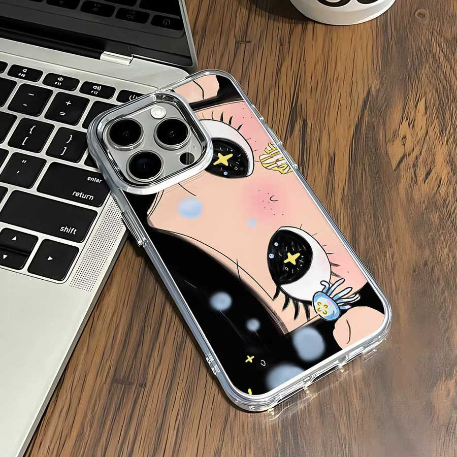 Schwarze Handyhülle mit süßem Augen-Design von Potdemiel für iPhone 11 bis iPhone 17 Pro Max und weitere Modelle, weiche Schutzhülle - Bild 2