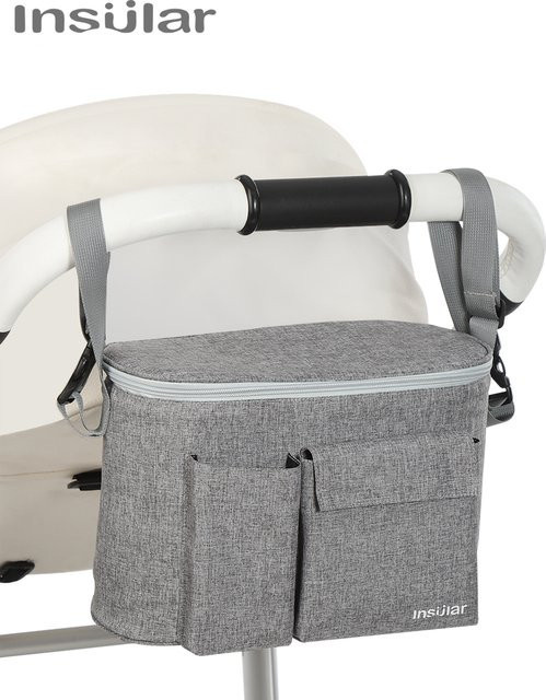 Insular Kinderwagen Organizer in Grau als Wickeltasche und Aufbewahrungskorb mit Flaschenhalter für unterwegs - Bild 1