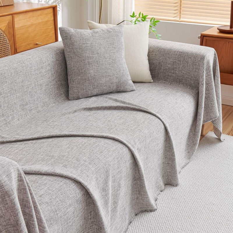 Slub Leinen Sofabezug und Picknickdecke Your Warm Home in Beige, B/T: 180 x 130 cm - Bild 2