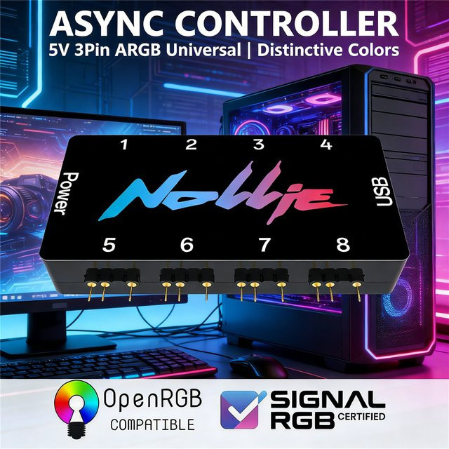 MZX ARGB Asynchroner Controller 5V 3PIN Lichtstreifen-Hub für PC-Lüfter und RGB-Zubehör in Schwarz - Bild 1