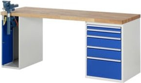 Rau Werkbank 7511A2 mit 5 Schubladen und Schraubstock, höhenverstellbar, B/T/H: 200 x 70 x 89 cm - Bild 1