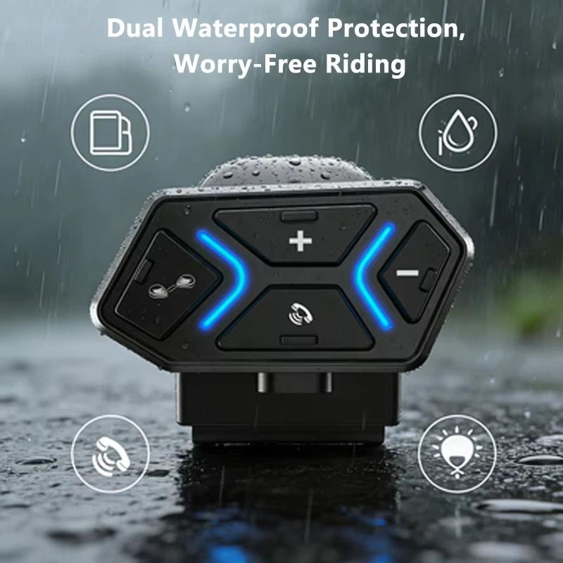 Kebidumei Kabelloses Bluetooth 5.4 Helm-Intercom-Headset mit Freisprechfunktion, MP3-Musikplayer und Sprachassistent in Schwarz - Bild 5