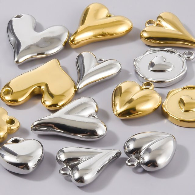 GLOWCAT Anhänger Herz, vergoldet, Edelstahl, Gold, 6 Stück - Bild 1