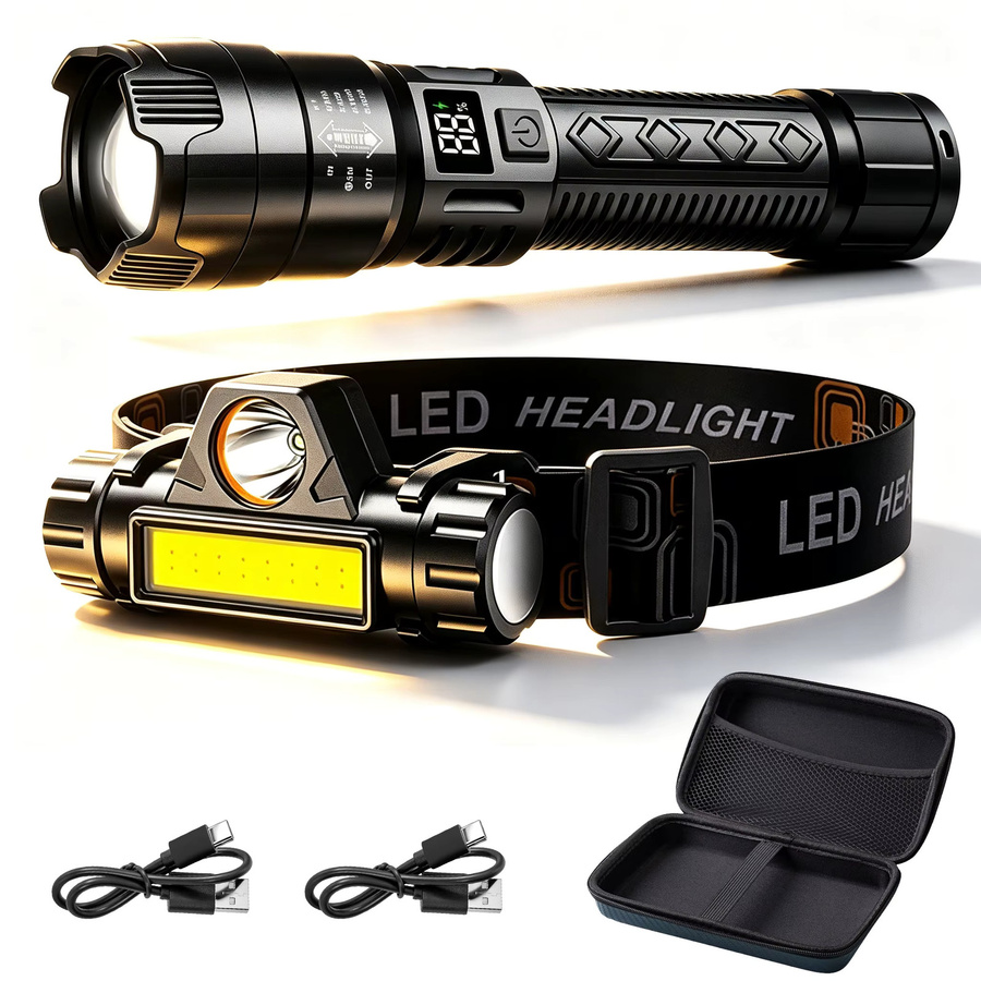 BALDR Tragbare Stirnlampe und Taschenlampe in Schwarz, wiederaufladbar mit COB-Beleuchtung und Batteriestandsanzeige - Bild 3
