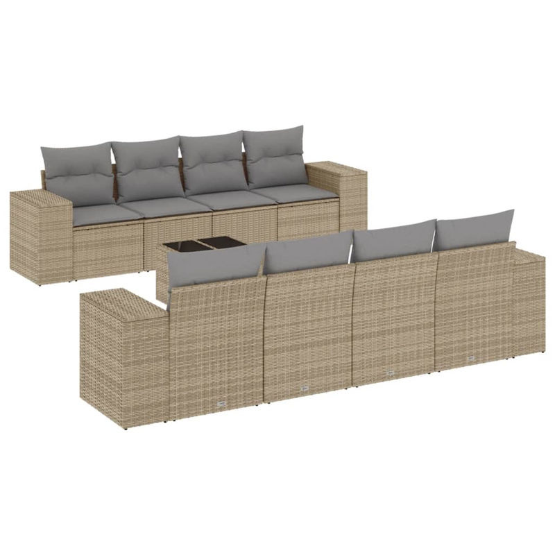 Vidaxl 9-teiliges Gartenmöbel-Set aus Polyrattan mit Kissen und Glastisch in Beige - Bild 3