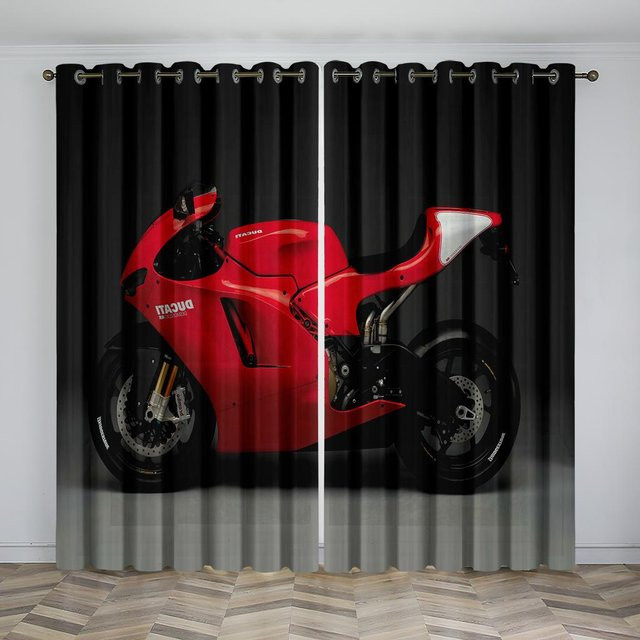 Yiran Furniture Sportwagen Vorhänge für Kinder, 2-teiliges Set Schwarz mit Grafikdruck, semi-transparent, B: 135 cm, H: 245 cm - Bild 1