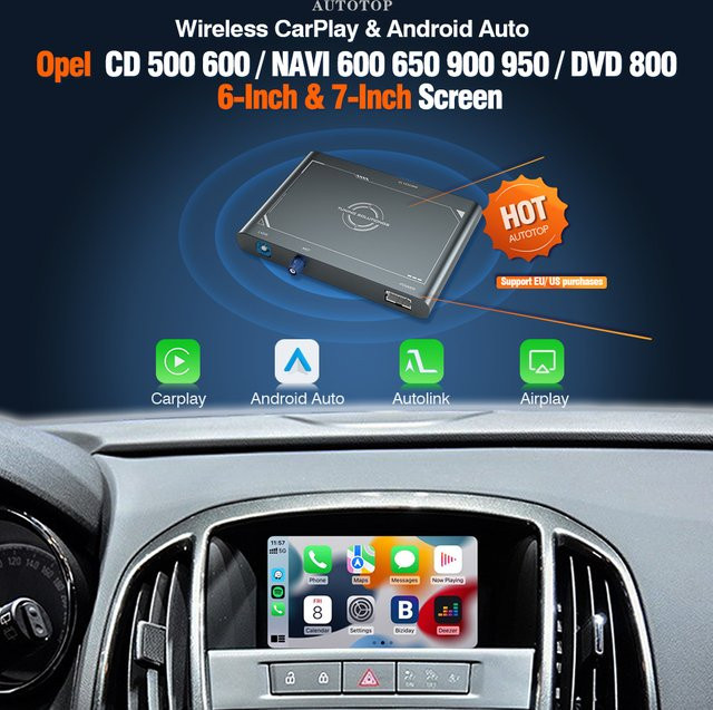 AUTOTOP Wireless CarPlay und Android Multimedia-Modul für Opel CD 500 600 NAVI 600 650 900 950 DVD 800, Schwarz, passend für 6- und 7-Zoll-Bildschirme - Bild 1