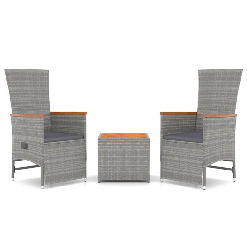 Vidaxl 3-teilige Garten-Sitzgruppe aus Polyrattan und Akazie in Grau - Bild 2