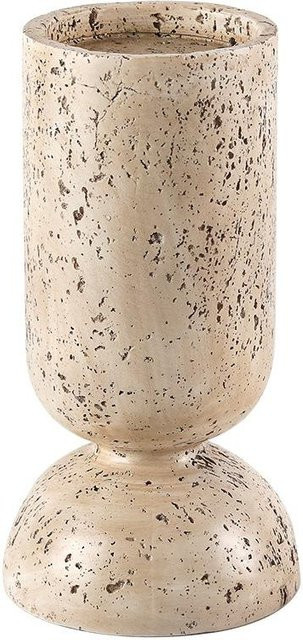 Kerzenständer im Wabi-sabi-Stil mit geometrischen Ornamenten in Beige, Imitation Travertin Stein für Wohnzimmer und Kaffeetisch - Bild 1