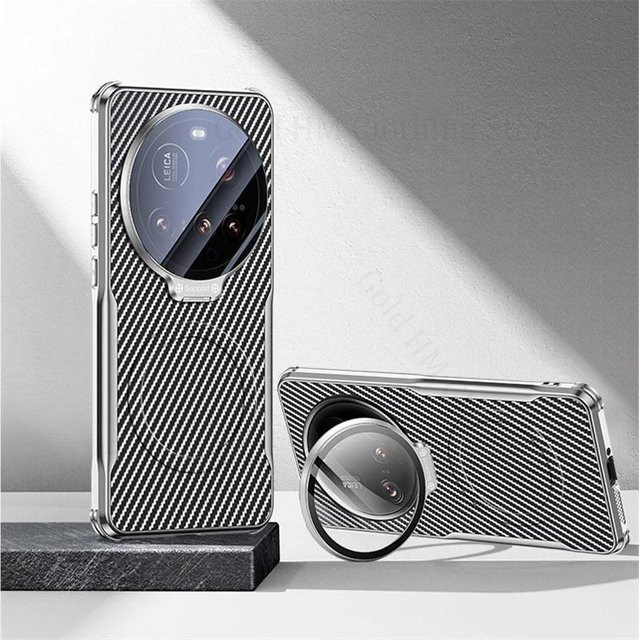Stoßfeste Kevlar-Faser Hülle mit Magnet und Magsafe Flip-Objektiv Ständer für Xiaomi 15 Ultra, 14 Pro, 14 Ultra und 14 in Grau - Bild 1