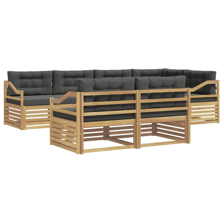 vidaXL Outdoor-Sofagarnitur 7-teilig in L-Form aus Akazienholz mit Polstern in Anthrazit und Weiß - Bild 2