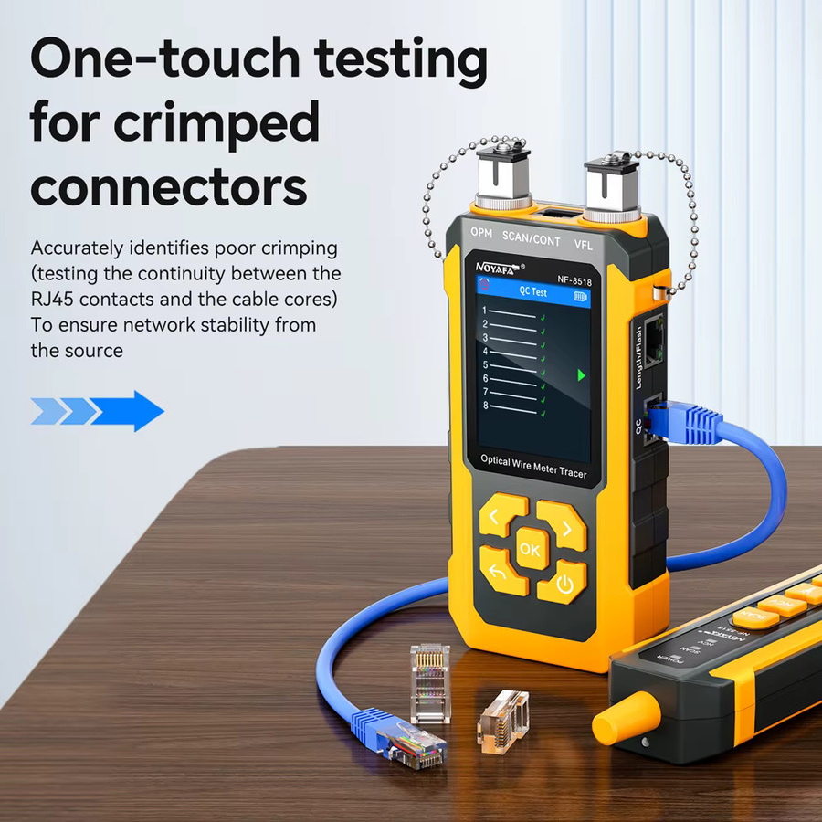 NOYAFA NF-8518 Kabeltester mit LCD-Display, Längenmessung 5m-350m, Wiremap-Tester, PoE, VFL und optischem Leistungsmessgerät in Gelb - Bild 3