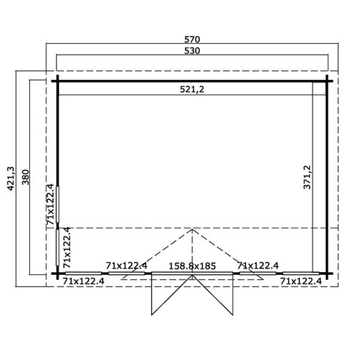 Lasita Blockbohlenhaus Balmoral Gartenhaus mit Satteldach in Grau, B/T/H: 530 x 380 x 239 cm - Bild 3