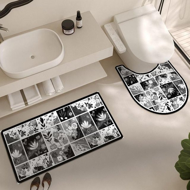 Yiran Furniture Dreiteiliges U-förmiges Badezimmer-Set mit rutschfester Kieselgurmatte, Breite: 50 cm, Tiefe: 55 cm, Multicolor - Bild 1