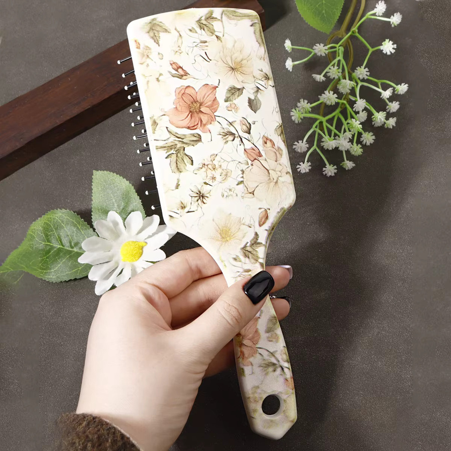 Antistatische Haarbürste mit Blumenmuster, für Echthaarperücken - Bild 2