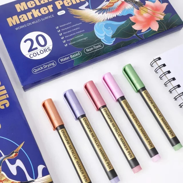Metallic-Marker Set mit 20 Farben und mittlerer Spitze für DIY-Bastelarbeiten, Felsmalerei und schwarzes Papier - Bild 1