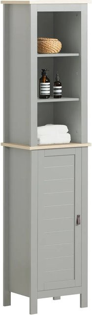 SoBuy Badezimmerschrank aus MDF mit 3 offenen Fächern und 1 Tür in Hellgrau BZR68-HG - Bild 1
