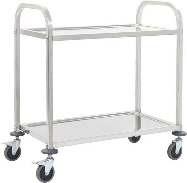 vidaXL 2-Stufiger Servierwagen aus Edelstahl in Silber, B/T/H: 95 x 45 x 83,5 cm - Bild 1