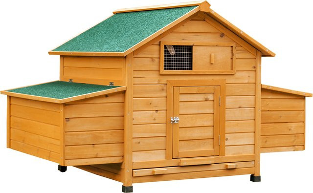 PawHut Hühnerstall aus Holz in Gelb mit Freilaufgehege, Asphaltdach und Nistkasten für 2-4 Hühner, B/T/H: 150 x 100 x 96,5 cm, Aosom - Bild 1