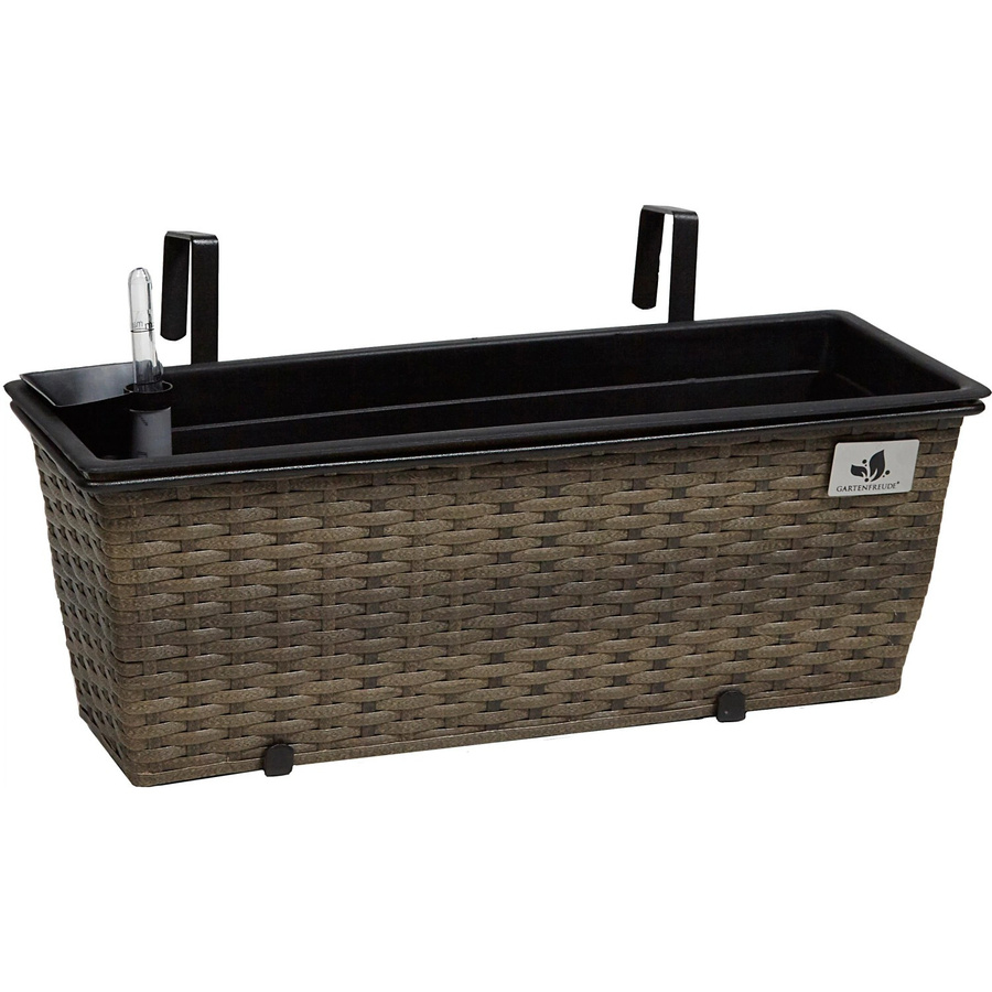 Gartenfreude Balkonkasten mit Bewässerungssystem in Cappuccino, Polyrattan-Optik, B: 50 cm, H: 19 cm, T: 19 cm - Bild 2