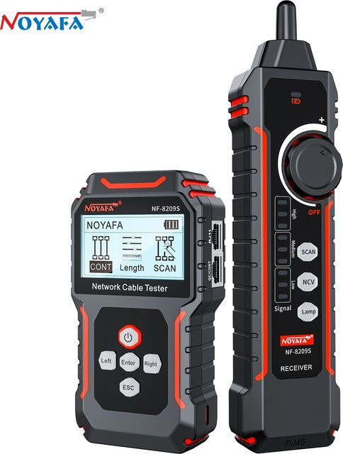 NOYAFA NF-8209S Netwerkkabeltester mit LCD-Bildschirm, Kabeltracker, PoE Checker und Längenmessung für Cat5 und Cat6, Schwarz - Bild 1