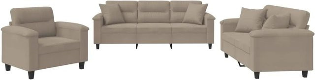 vidaXL 3-teiliges Sofagarnitur Set aus Mikrofaser in Beige mit Kissen und Armlehnen - Bild 1