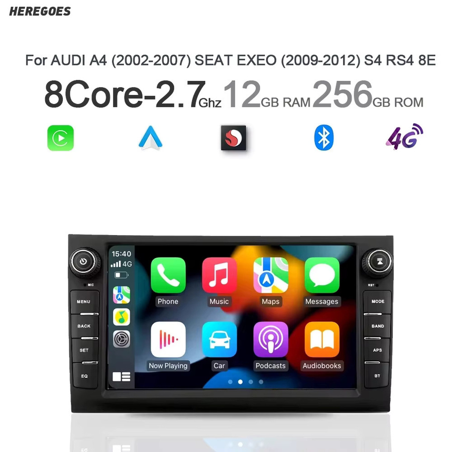 Android 14.0 Autoradio für Audi A4 (2002-2007) und Seat Exeo (2009-2012) mit 256GB Speicher, 8GB RAM, DSP und Carplay in Schwarz - Bild 2