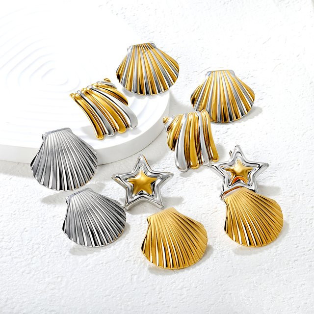 LUXUSTEEL Ohrringe Pentagramm-Muschel, Edelstahl, Bicolor, Kinder - Bild 1