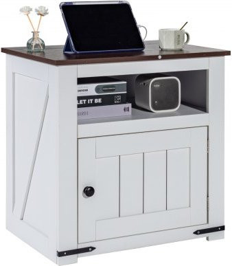 VEVOR Farmhouse Beistelltisch im Landhausstil mit USB-Anschlüssen und Steckdosen, quadratischer Nachttisch mit Aufbewahrungsschrank in Weiß, B/T/H: 45,7 x 45,7 x 60,8 cm - Bild 1