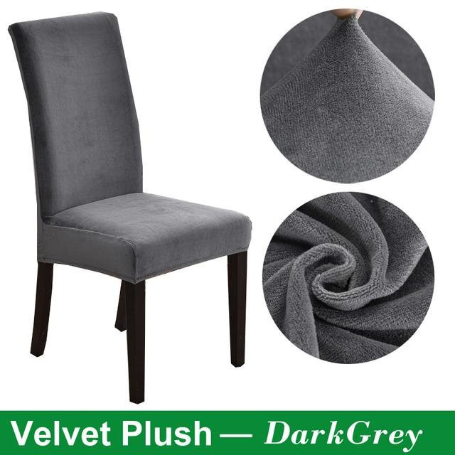 Yiran Furniture Samt-Stuhlbezug für Esszimmer, elastischer Stretch-Schonbezug aus Jacquard-Polyester, Grau - Bild 1