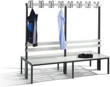 C+P Doppelseitige Garderobenbank Basic Hall-Tree mit Sitzfläche, Farbe Sitzleisten Lichtgrau, Farbe Gestell Schwarzgrau, H: 165,0 cm, B: 196,0 cm, T: 75,6 cm
