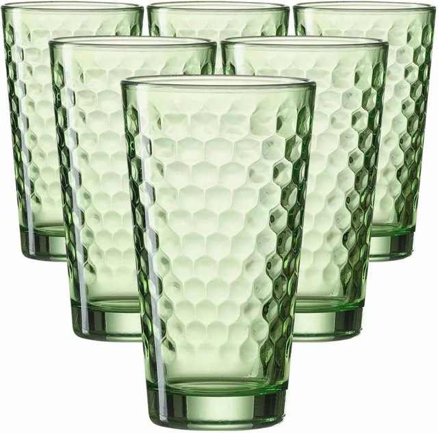 Ritzenhoff & Breker Favo Longdrinkgläser Tumbler mit geometrischem Design, grün, 6er Set, 400 ml - Bild 1