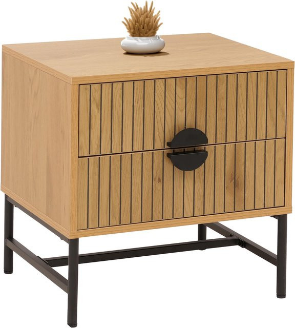 MCW Nachttisch O39 mit Schublade in Braun, modernes Lamellen-Design aus Melamin MDF und Metall, B/T/H: 50 x 48 x 39 cm - Bild 1