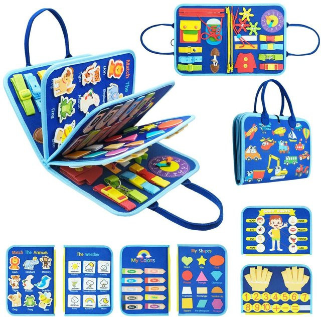 Binchi Montessori Activity Board, Lern-Sensorik-Beschäftigungsbuch, Blau, ab 3 Jahre - Bild 1