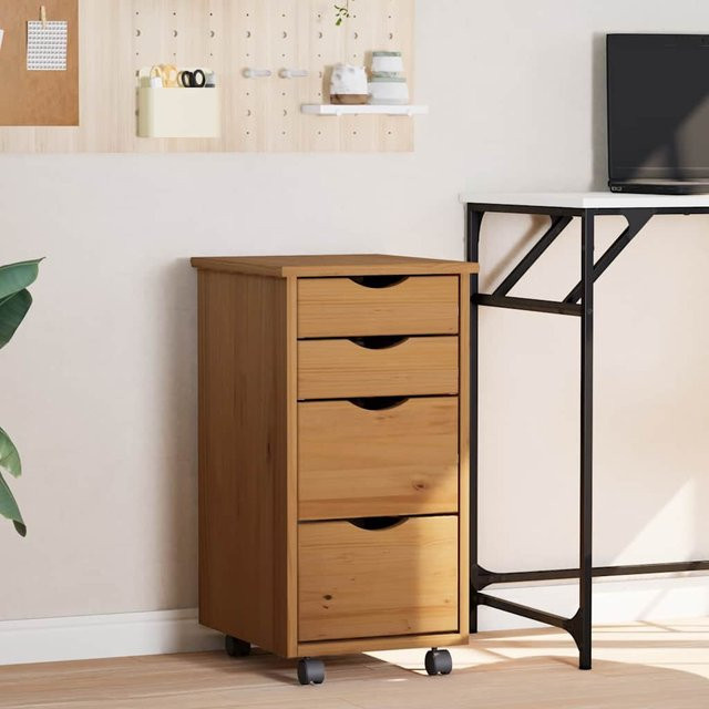 vidaXL Rollschrank MOSS aus massivem Kiefernholz mit Schubladen und Rollen, Honigbraun, B: 65,5 cm, T: 39,0 cm, H: 39,0 cm - Bild 3