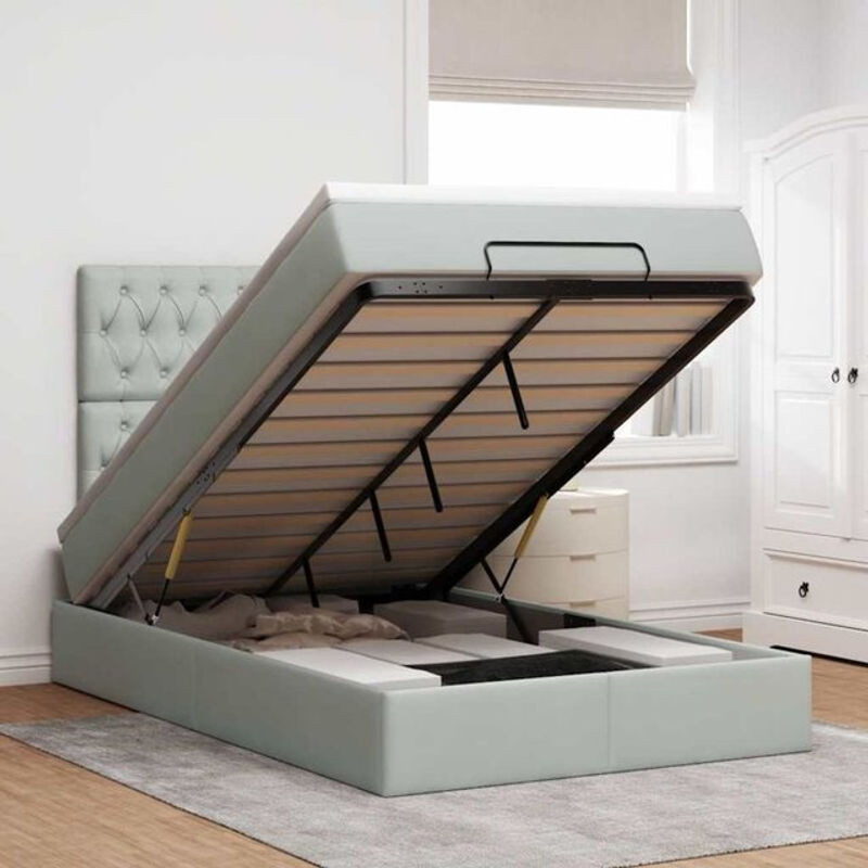 vidaxl Ottoman Polsterbett mit Matratze und LED in Hellgrau Samt, B/T: 120 x 190 cm - Bild 1