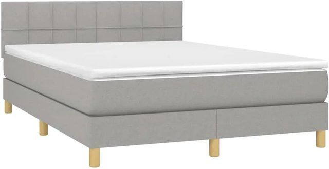 vidaXL Boxspringbett mit Matratze in Hellgrau, Hybridbett mit LED-Unterbettbeleuchtung und USB-Ladeport, B/T: 140 x 190 cm - Bild 1