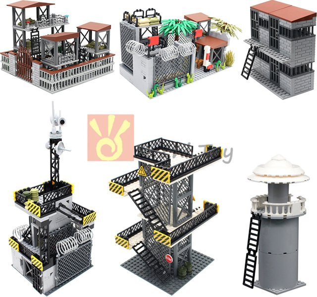 jile MOC Military Wire Mesh Scene Defense Watchtowers Command Bases Signal Towers Army Soldiers Figuren, Bausteine, Grau, Kunststoff - Bild 1