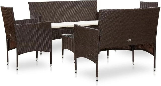 vidaXL 5-tlg Garten-Lounge-Set aus Poly Rattan in Braun mit Auflagen und Polsterkissen für Garten, Balkon oder Terrasse - Bild 1