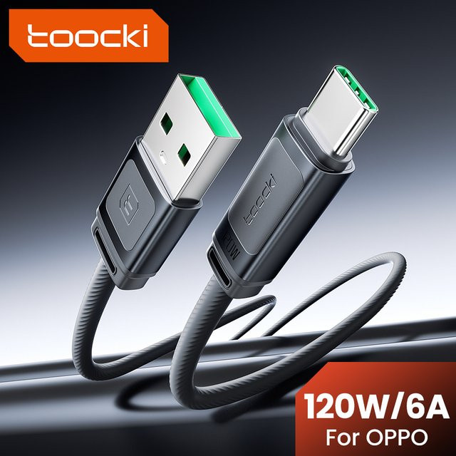 Toocki USB-C-auf-USB-C-Ladekabel 120W 6A in Schwarz aus weichem Silikon - Bild 1